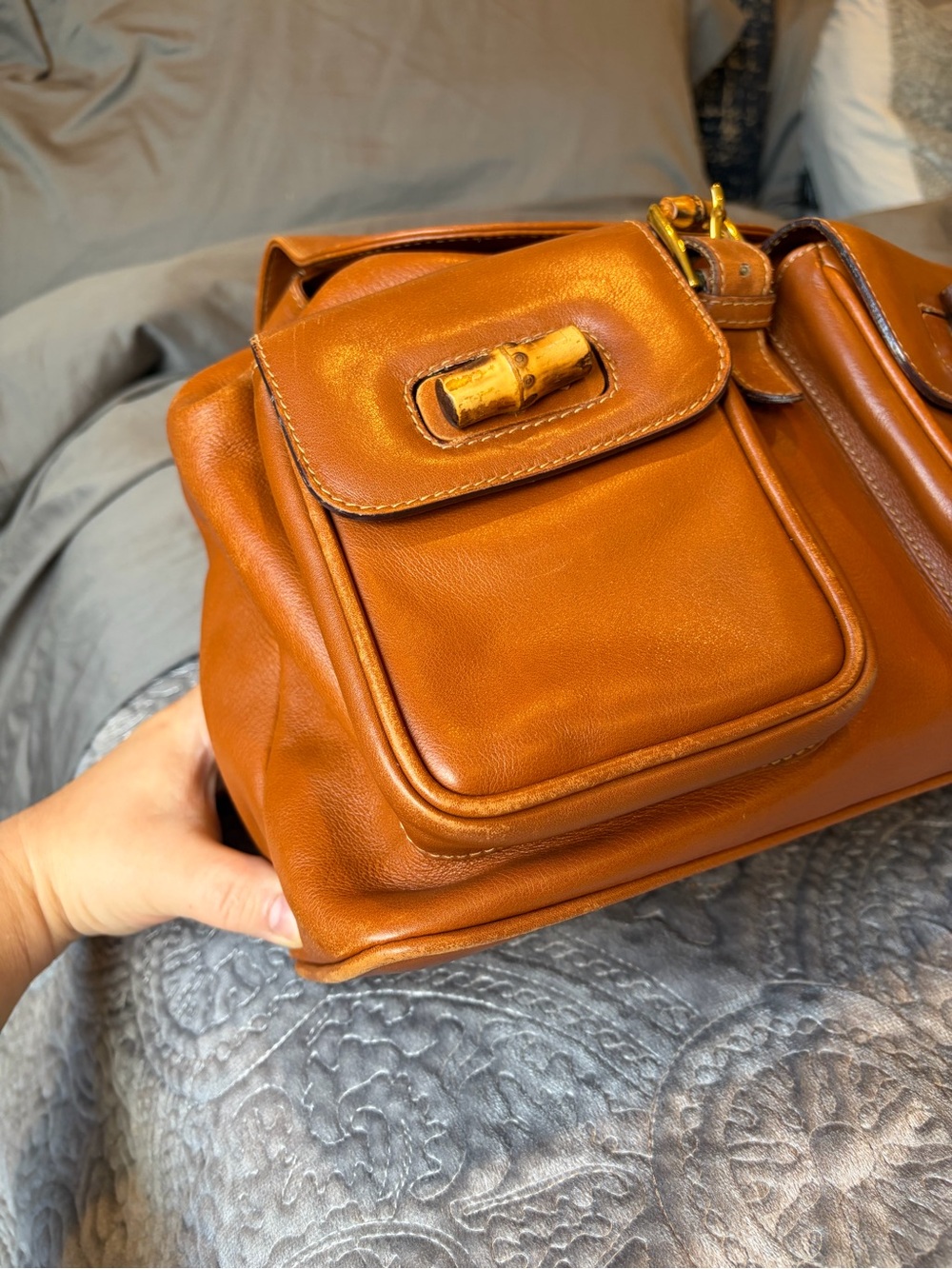 Gucci Brown Leather Backpack with Bamboo Buckles - Picture 3 of 16